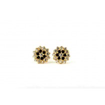 22ct 916 Yellow Gold Round Black and White Small Kids Baby Stud Earrings CZ SE161